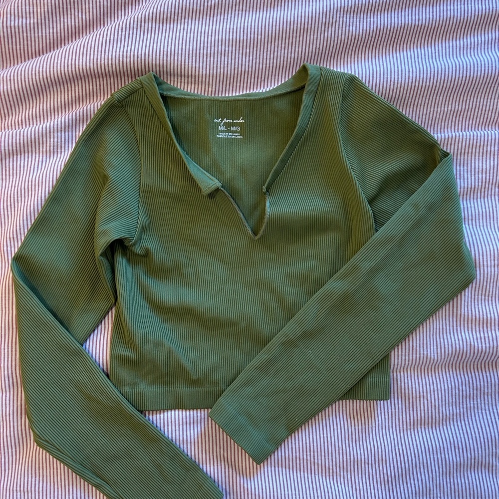 Urban Outfitters Out From Under Green Ribbed Long Sleeve Top